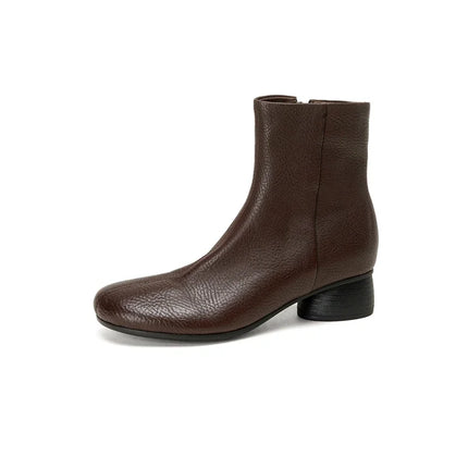 Women's Shoes Sheepskin Round Toe Side Zip 2027 Autumn Ankle Boots 4.5cm Thick Med Heel High Quality Soft Casual Short Booties