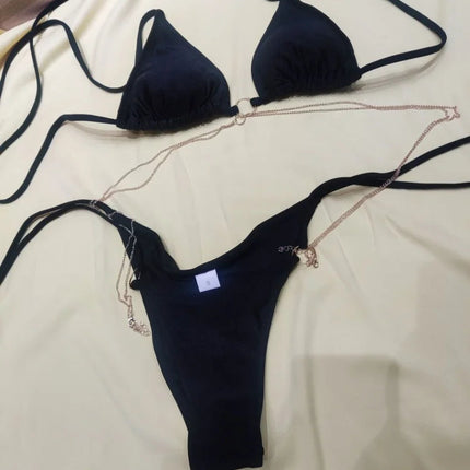 Catene a triangolo sexy Set bikini Micro perizoma Costume da bagno donna Costume da bagno Biquini Fasciatura Costumi da bagno Stampa Costumi da bagno Perizoma Bikini platinumshop