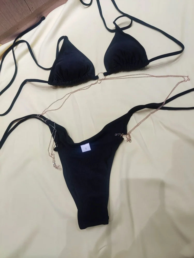 Catene a triangolo sexy Set bikini Micro perizoma Costume da bagno donna Costume da bagno Biquini Fasciatura Costumi da bagno Stampa Costumi da bagno Perizoma Bikini platinumshop