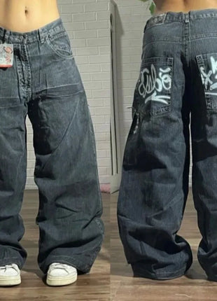 Jeans larghi ricamati modello Joker di tendenza della moda americana Donna Street Y2K Nuovi pantaloni a gamba larga oversize Hip Hop Jeans unisex