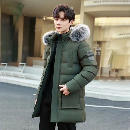Windproof Breathable Thick Padded Down Winter Thick Windproof Warm with Hat Long Cotton Goose Down Men's Woman Outdoor