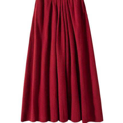 Women's Cashmere Umbrella Skirts Autumn Winter Basic Office Lady Classics 100% Cashmere Knitted A-Line High Waist Pockets Dress PlatiNum