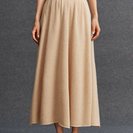 New Women's 100% Pure Cashmere Knitted Full Skirt Autumn Winter High Waisted Mid-calf Ankle-Length Soild Dress Versatile Elegant PlatiNum