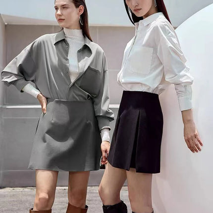 Gonne casual semplici da donna, stile coreano, a vita alta, per l'ufficio, da pendolare, a trapezio, tinta unita, abbinabili a tutto, gonne femminili