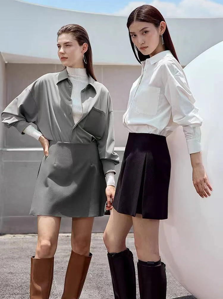 Gonne casual semplici da donna, stile coreano, a vita alta, per l'ufficio, da pendolare, a trapezio, tinta unita, abbinabili a tutto, gonne femminili