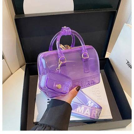2025 Transparent PVC Beach Bag, Korean Style, Fresh and Sweet Silicone Shoulder Bag, Medium Size with Zipper Closure