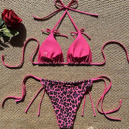 Costume da bagno bikini sexy leopardato da donna con spalline push-up, set bikini a tre pezzi a vita bassa, costumi da bagno estivi da donna senza schienale per la spiaggia PlatiNum