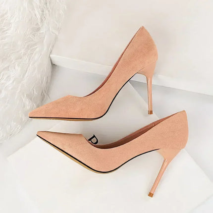 Donne 9 cm Tacchi alti Festa quotidiana Décolleté in pelle scamosciata colorata Scarpins femminili Stiletto Banchetto serale Rosso Giallo Scarpe Plus Size 34-43