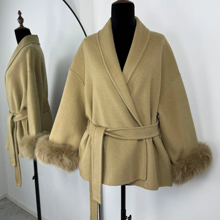 TARUXY Fox Fur Woolen Coats Women's Short Coat Office Lady Removable Elegant Double-sided Wool Overcoat 2025 New Cardigan Jacket