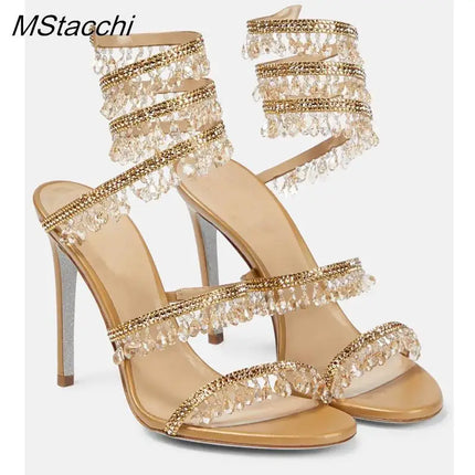 Sandali Crystal Wrap da Donna Estivi 2026, Scarpe da Sposa con Tacco Alto, Scarpe da Festa, Sandali con Cinturino alla Caviglia, Scarpe Designer con Tacco a Spillo