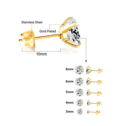 LUXUSTEEL 1Pairs/2Pcs Stainless Steel Crystal Studs Earrings For Women Men 4 Prong Tragus Round Clear Cubic Zirconia Ear Jewelry PlatiNum