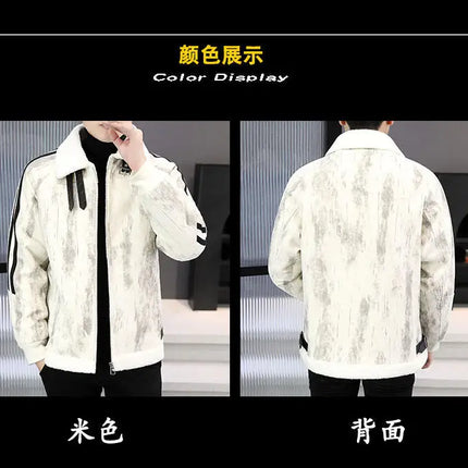 2024 Winter Woolen Motorcycle Jacket Men Thickened Velvet Casual Business Wool Blends Coat Hip Hop Social Streetwear Overcoat
