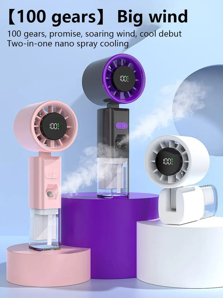 Ventilatore Portatile a Spruzzo con Vento Forte e Nebulizzatore d'Acqua, Ventilatore Portatile Silenzioso con Nebulizzazione, Ventilatore Pieghevole Ricaricabile USB di Piccole Dimensioni