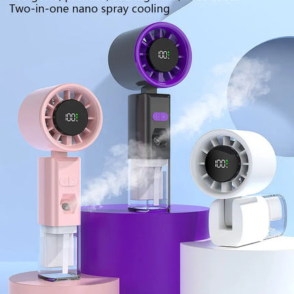 Ventilatore Portatile a Spruzzo con Vento Forte e Nebulizzatore d'Acqua, Ventilatore Portatile Silenzioso con Nebulizzazione, Ventilatore Pieghevole Ricaricabile USB di Piccole Dimensioni