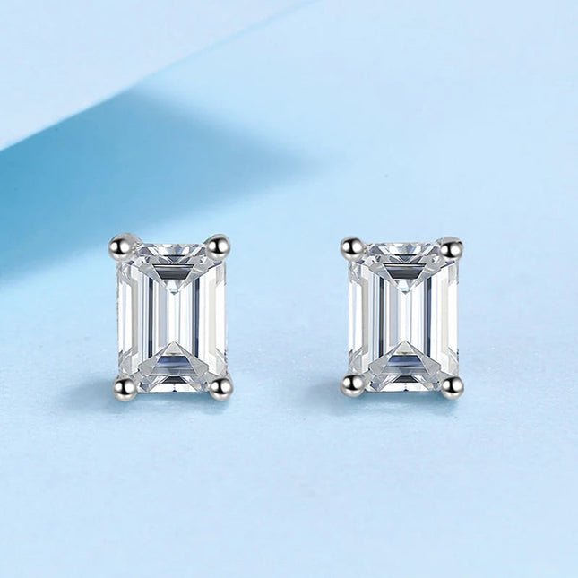 NeeTim 0.5CT 1CT 2CT Emerald Radiant Cut Moissanite Studs Earrings for Women Lab Diamond 925 Sterling Silver Earring Jewelry PlatiNum