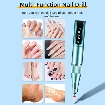35000RPM Cordless Portable Nail Drill, Rechargeable Electric Nail File Manicure Pedicure Set, Professional Nail Art Tool for Gel Nails, Shaping Polishing for Home Salon & Nail Art Beginners