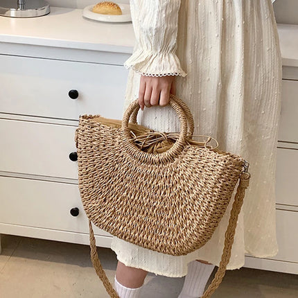 Borse in paglia intrecciata per donna Borsa da viaggio fatta a mano al mare Borsa da spiaggia estiva Nuova borsa a secchiello con manico Shopping Tote Bag Basket Bolsa