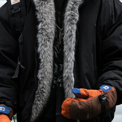 Mens Korean Streetwear Thick Warm Jacket Winter Fleece Lined Fur Collar High Quality Cold Proof Heavyweight Outdoor Thermal Coat
