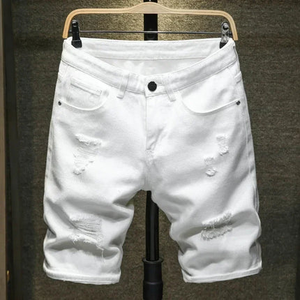 2024 nuovi uomini di estate moda casual pantaloncini di jeans dritti semplice strappato streetwear pantaloncini di jeans slim fit maschio nero bianco