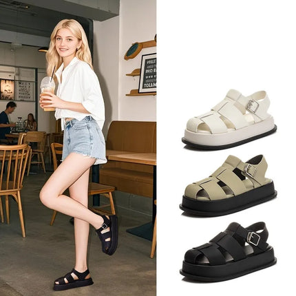 AIYUQI Women's Closed-Toe Sandals, New Summer 2026 Roman Sandals, Fashionable Woven Women's Thick-Soled Casual Shoes