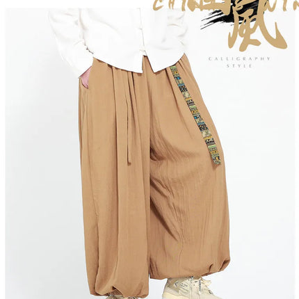 Pantaloni Uomo Oversize Casual Comodi a Gamba Larga, Costume Giapponese con Stampa Ukiyo-e, Pantaloni Trendy con Cintura, Taglie Grandi fino a 5XL
