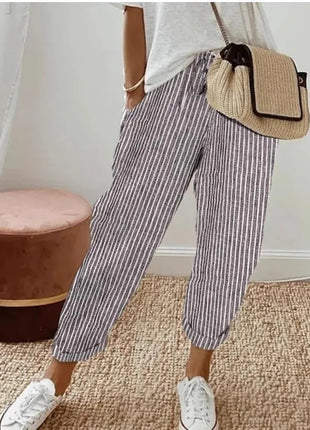 Pantaloni casual con coulisse in vita elastica stampata a righe larghe alla moda da donna europea e americana transfrontaliera estiva platinumshop