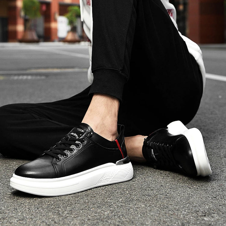Genuine Leather Men's Height-Enhancing Shoes Men's White Sneakers Men's Elevator Height-Increasing Insoles 6/8 Cm Sports Shoes