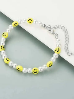 Bracciale con collana con volto sorridente di perle divertenti per donna Uomo Vitalità Sorriso colorato Accessori girocollo con perline Set di gioielli di moda