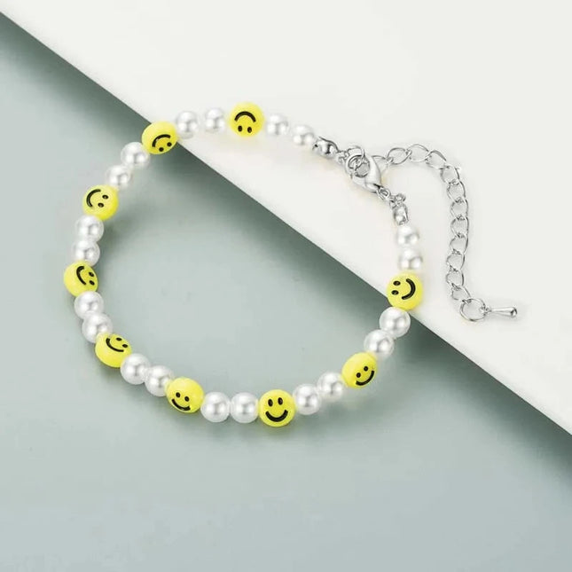 Bracciale con collana con volto sorridente di perle divertenti per donna Uomo Vitalità Sorriso colorato Accessori girocollo con perline Set di gioielli di moda platinumshop