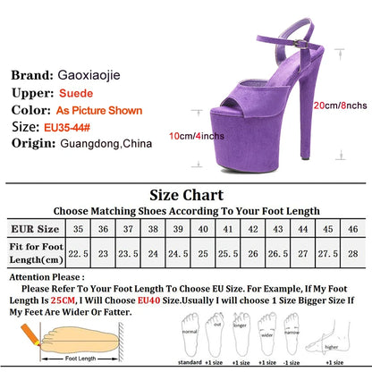 Purple Super High Heel Nightclub Stage Shoes Women 20CM Stiletto Suede Pole Dance Sandals Model Catwalk Show Summer High Heels