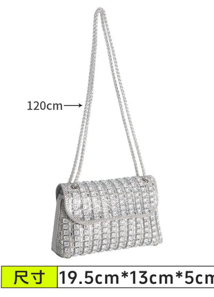 Fashionable Retro Diamond Studded Gold Chain Women's Crossbody Bag Handbag Dinner Bag Underarm Bag Single Shoulder Bag PlatiNum
