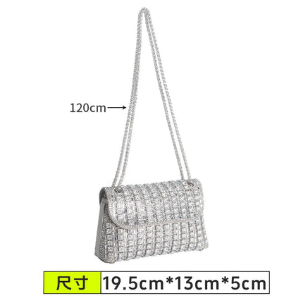 Fashionable Retro Diamond Studded Gold Chain Women's Crossbody Bag Handbag Dinner Bag Underarm Bag Single Shoulder Bag PlatiNum