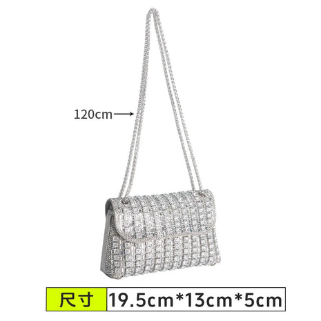 Fashionable Retro Diamond Studded Gold Chain Women's Crossbody Bag Handbag Dinner Bag Underarm Bag Single Shoulder Bag PlatiNum