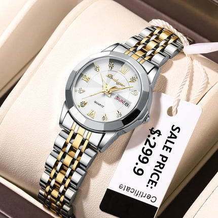 POEDAGAR orologi da donna di marca di lusso impermeabile luminoso data settimana orologio al quarzo per donna orologio da donna di moda in acciaio inossidabile platinumshop