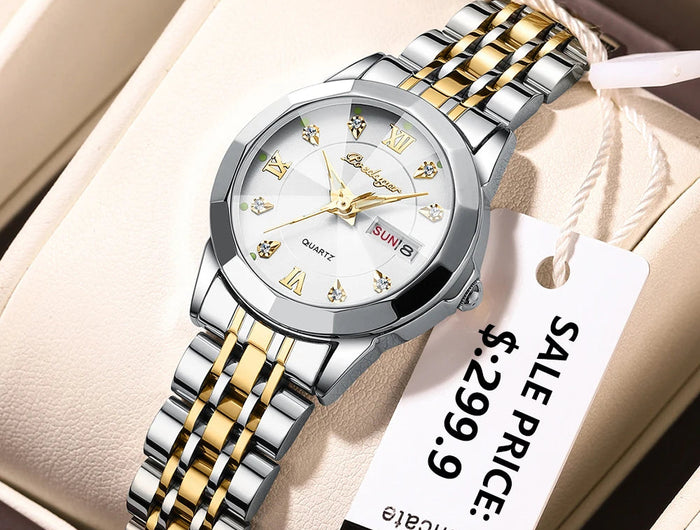 POEDAGAR orologi da donna di marca di lusso impermeabile luminoso data settimana orologio al quarzo per donna orologio da donna di moda in acciaio inossidabile platinumshop