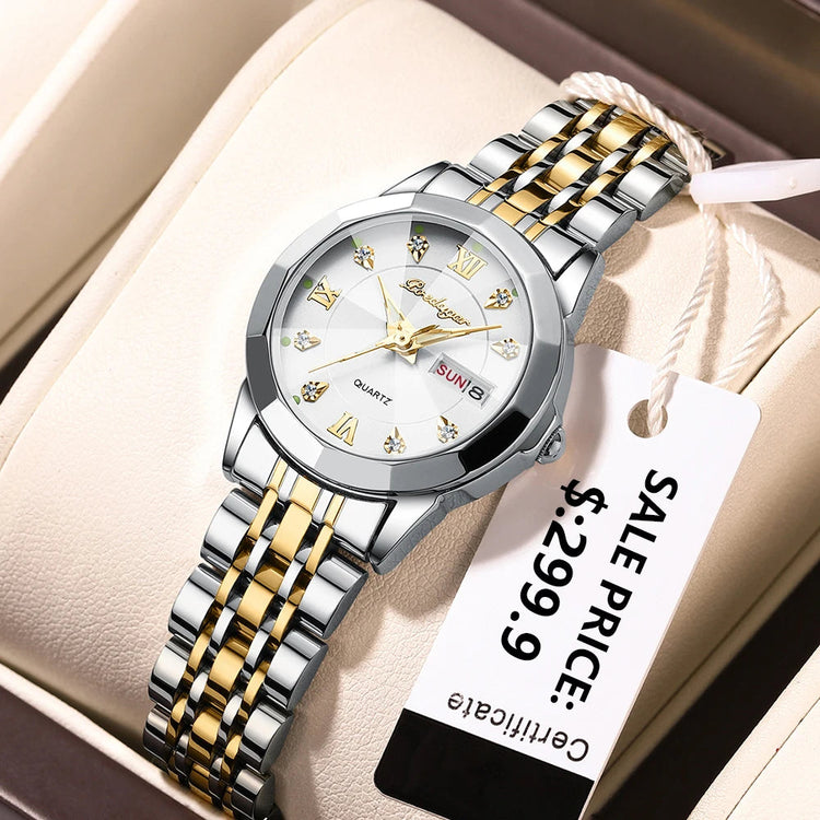 POEDAGAR orologi da donna di marca di lusso impermeabile luminoso data settimana orologio al quarzo per donna orologio da donna di moda in acciaio inossidabile platinumshop