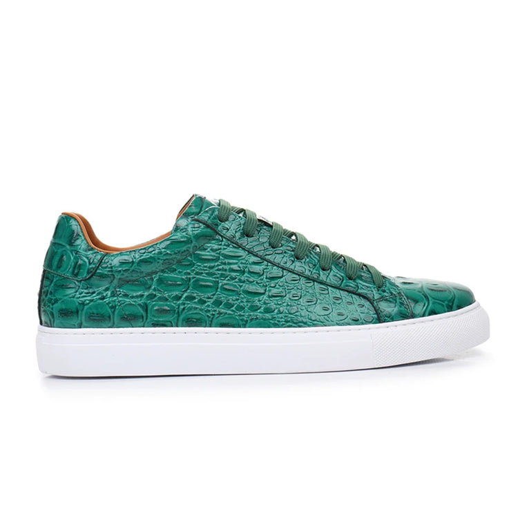 Leather Sneakers Men Calfskin Alligator Pattern Casual Shoes Lace Up Flats Daily Footwear