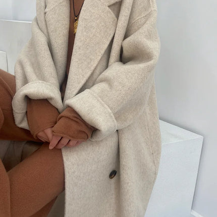 Women And Men Unisex Thicken Warm X-long Alpaca Woolen Overcoat Winter Cashmere Wool Maxi Loose Coat Oversize Cloak Outsize