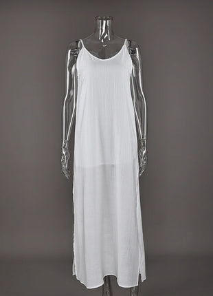 HiLoc Abito lungo bianco allentato casual Robe 2025 Nuovi abiti estivi con scollo a V per le donne Primavera senza maniche Vestaglie dritte Camicia da notte
