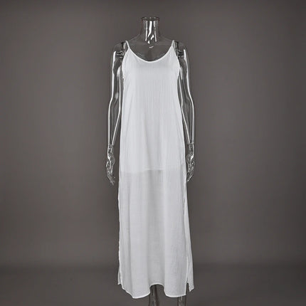HiLoc Abito lungo bianco allentato casual Robe 2025 Nuovi abiti estivi con scollo a V per le donne Primavera senza maniche Vestaglie dritte Camicia da notte