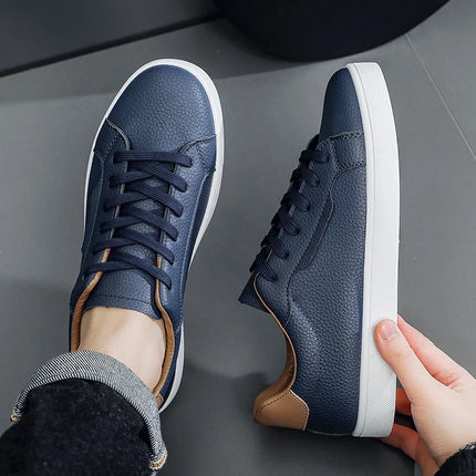 2026Mens Board Shoes Classic Lace Up Lightweight Breathable Casual Leather Sports Shoes Daily Comfortable Male Business Sneakers