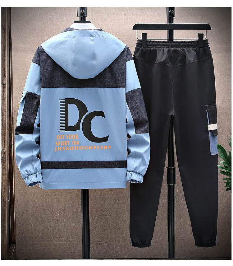 Casual Two Piece Men's Sets Clothing Spring Autumn Hooded Jackets And Pants Tracksuits Youth Street Wear Loose Top Coat & Jogger