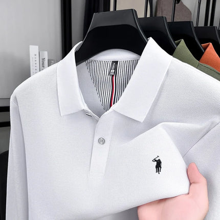 100% pure cotton autumn and winter men's sports fashion brand embroidered pony long-sleeved POLO business casual T-shirt