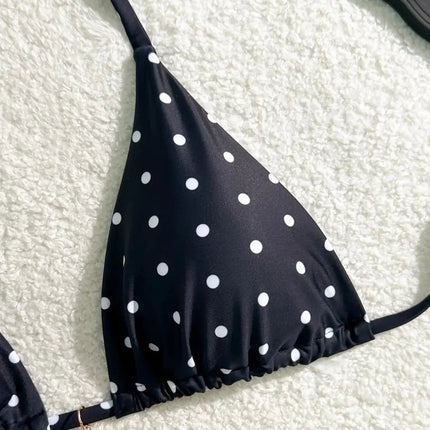 Set Bikini Sexy Nero e Bianco a Pois, Costume da Bagno Due Pezzi per Donne, Stile Americano da Spiaggia platinumshop