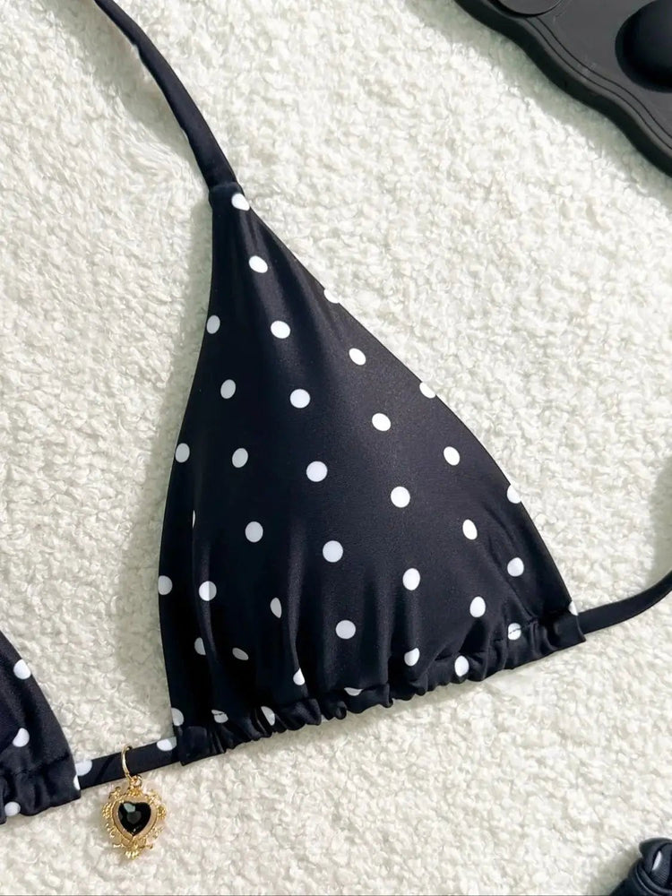 Set Bikini Sexy Nero e Bianco a Pois, Costume da Bagno Due Pezzi per Donne, Stile Americano da Spiaggia platinumshop