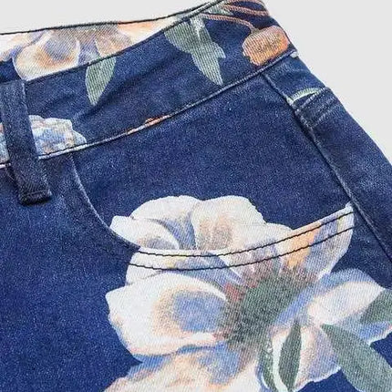 Jeans da donna con stampa Pantaloni a gamba larga Tasche a vita alta a tutta lunghezza Pantaloni dritti lavati in denim effetto consumato Casual invecchiato
