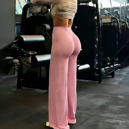 Gym Workout Wide Leg Leggings Women High Waist Tummy Control Loose Yoga Pants Woman Gray Hip Lifting Straight Sports Trousers PlatiNum