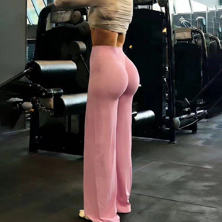 Gym Workout Wide Leg Leggings Women High Waist Tummy Control Loose Yoga Pants Woman Gray Hip Lifting Straight Sports Trousers PlatiNum
