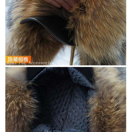 New Winter Men's 100% Real Silver Fox Fur Bomber Hat Raccoon Fur Ushanka Cap Trapper Russian Man Ski Hats Caps Real Leather