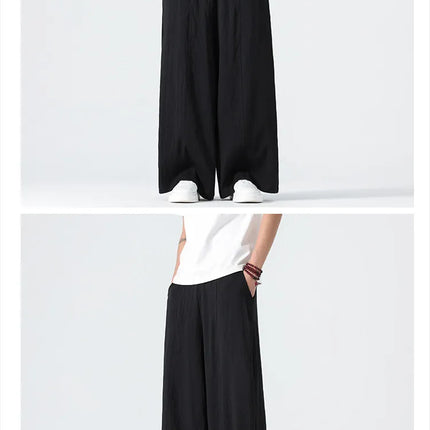 Pantaloni a gamba dritta da uomo in cotone e lino, stile retrò, larghi, leggeri, sottili, stile Nepal, comodi, stile Harajuku, taglie forti fino alla 5XL